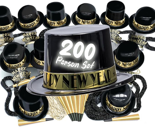 Crown Display New Years Party Favors 2026 200 Person Gold Showboat Top Hats Tiaras Horns Noise Makers New Year Eve Hats Happy New Year Hats Decorations 2026 New Years Eve Party Favors