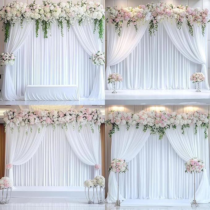 60 ft x 10 ft Wrinkle Free White Backdrop Curtain for Parties, 12 Panels 10ft Polyester White Photo Backdrop Drapes for Graduation Birthday Wedding Party Stage Curtains