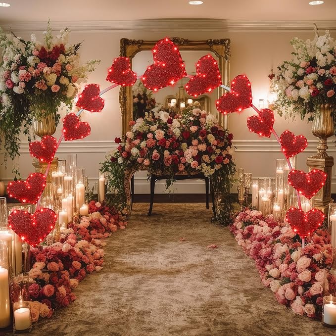 VIHOSE 10ft Valentine's Day Heart Light Arch LED Outdoor Arches Decor with Flasher Modes Love Pathway Markers Lights for Valentine Proposal Wedding Engagement and Birthday Party Yard Lawn Decor