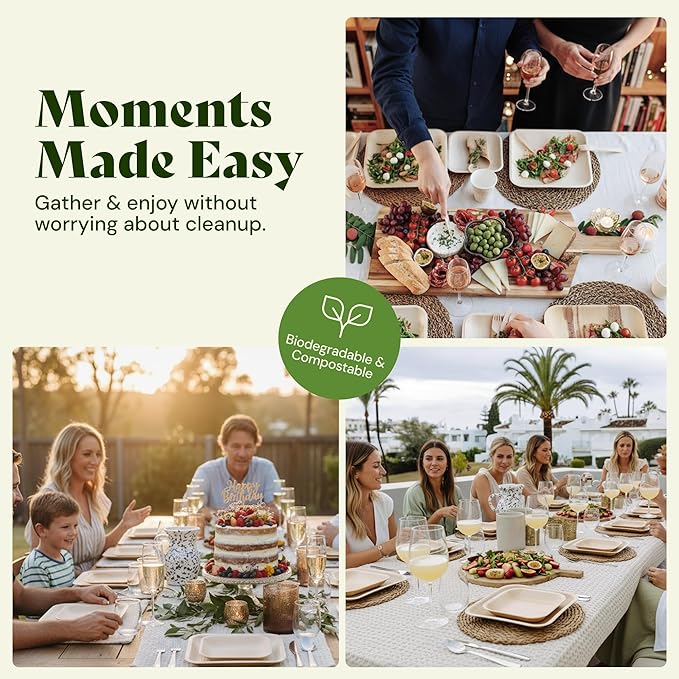 Chic Leaf Palm Leaf Plates - 6" Pack of 50 - Eco-Friendly Compostable Plate - Versatile Appetizer Dish Winter Cozy Dinner Family Meal, Romantic Date Night Essentials