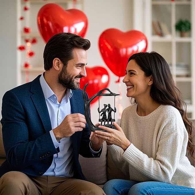 Anniversary Wedding Gifts for Couple/Her - Romantic Couple Statue in Love, Black Metal Figurine Sweet Loving Together Iron Sculpture Decor, Valentines Gifts for Wife Husband Birthday