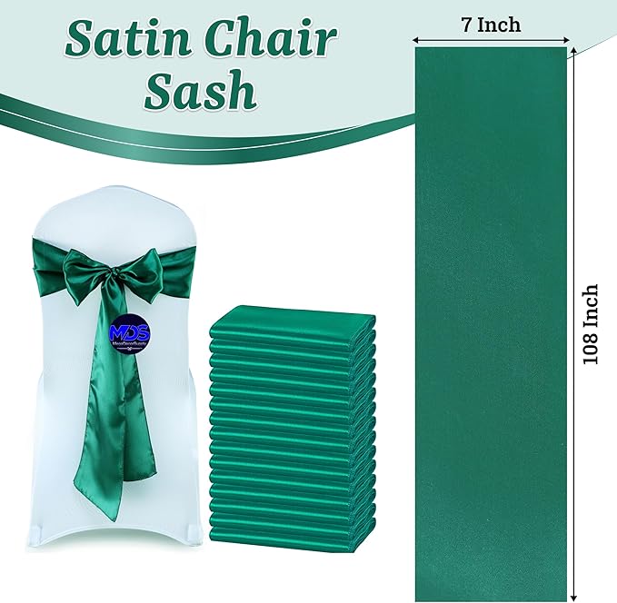 VDS Satin Chair Sashes Chair Cover Back Tie Sateen Bows Ribbon for Wedding Birthday Graduation Engagement Ceremony Event Party Banquet Venue Hotel All Dining Chair Decoration (75PC) (Emerald Green)