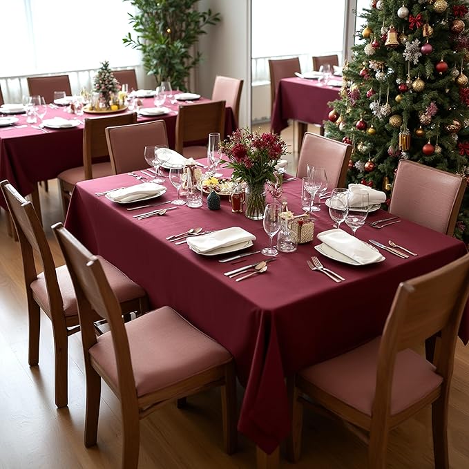 sancua Tablecloths for 6 Foot Rectangle Tables, 6 Pack - Washable Polyester Fabric Table Cloth for Chirstmas Party, Birthday, Banquet Reception, 54x108 Inch Burgundy