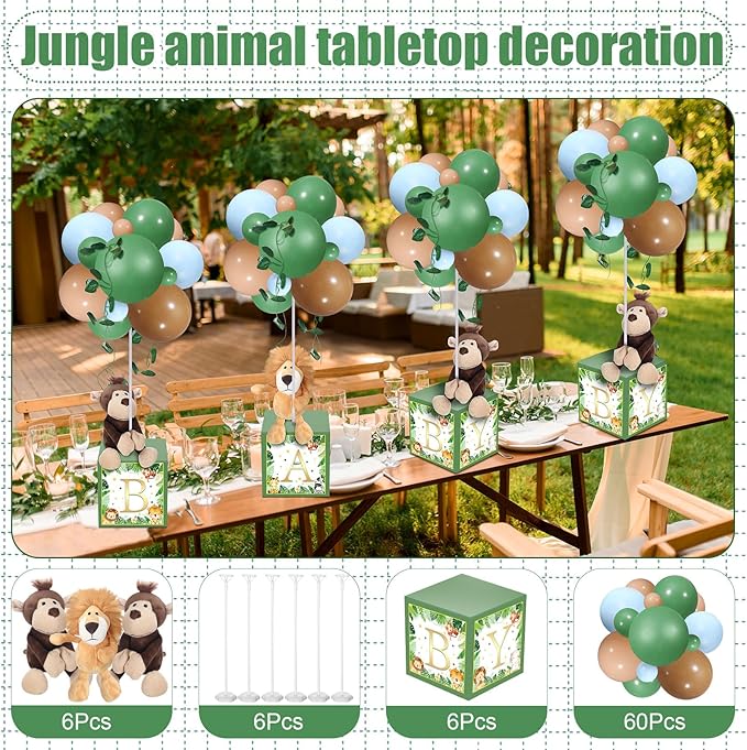 Lenwen 6 Sets Baby Letter Boxes Decorations Table Centerpieces for Baby Shower Gender Reveal,Bear Stuffed Animals Balloon with Stand Plush Toy Boxes for Birthday Party Wedding (Bear,Brown)