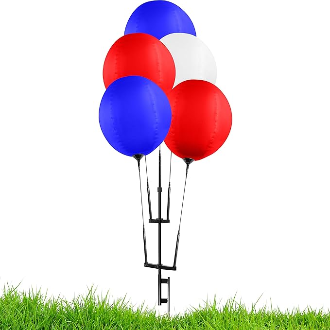Reusable Balloon Cluster Kit w/ Ground Spike - Red / White / Blue