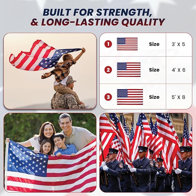 Premium American Flag - 5' x 8'– Hand-Stitched Detail & Embroidered Stars | US Sourced Materials | Built with Pride in the US