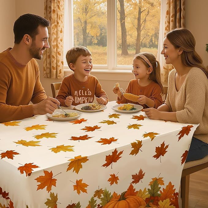 Oudain 2 Pcs Thanksgiving Stretch Table Cover 6 Feet Fall Orange Pumpkin Spandex Table Clothes Autumn Maple Leaf Acorn Party Decorations for Holiday Party Celebration Picnic Dinner Decor