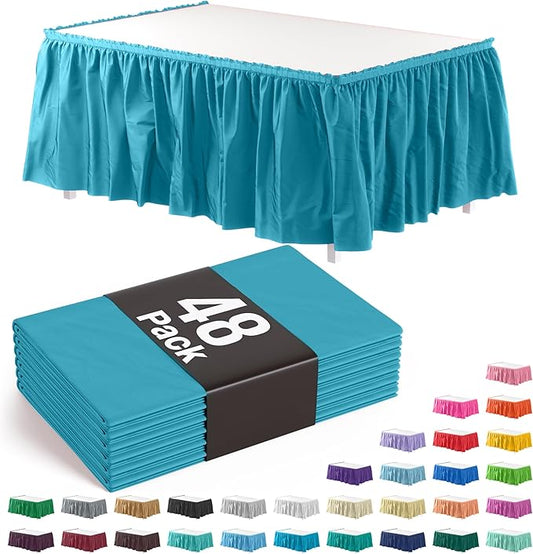 Ruffle Table Skirt Turquoise 48 Pack 14 Ft Long Table Skirts for Rectangle Tables 6ft Plus or Round Tables Skirts with Adhesive Strip for Gender Reveal Decor & Happy Birthday Parties by Exquisite