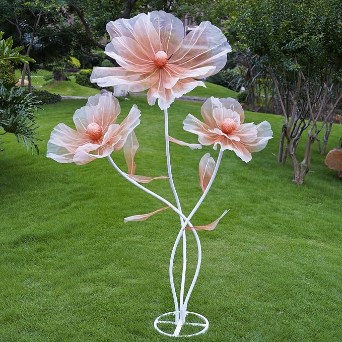 Giant Flowers for Decoration,Artificial Silk Flowers with Stand,Large Fake Floral Decor for Home Garden,Indoor Outdoor Party Birthday Wedding Backdrop (Gradient Champagne)
