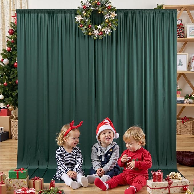 30ft x 8ft Wrinkle Free Hunter Green Backdrop Curtain for Jungle Parties, 6 Panels 5×8ft Soft Silky Green Polyester Photo Backdrop Drapes for Wedding Birthday Photography Christmas Background Cloth
