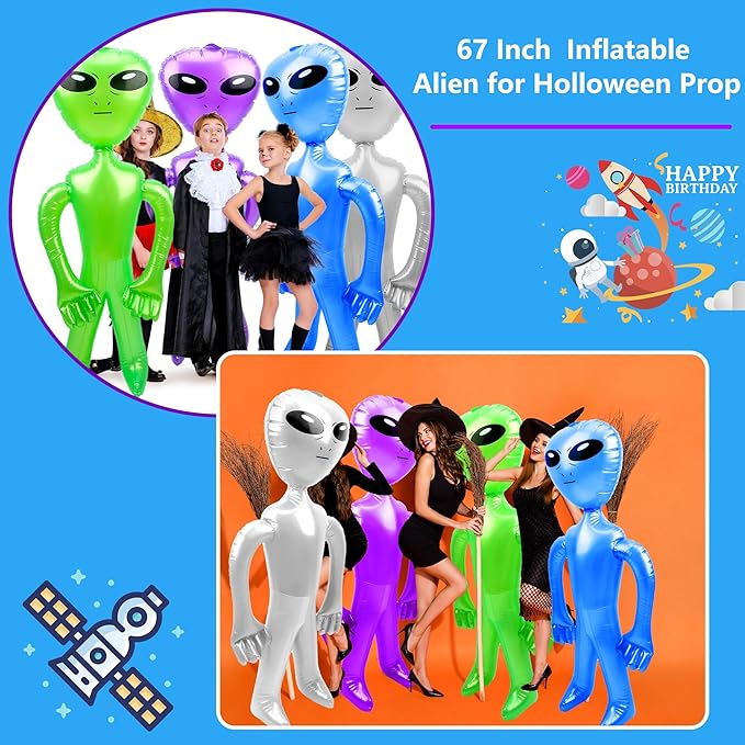 8 Pack 67 Inch Giant Inflatable Alien Halloween Jumbo Alien Inflate Large Blow Up Alien Balloons for Halloween Alien Party (Color Set 1)