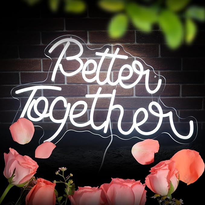 Better Together Neon Sign for Party Backdrop Wall Decor Better Together LED Light Up Letters for Party Decorations Neon Lights Teen Bedroom Reunion Decoration Gifts Photo Prop USB 21.7x13.8 Inch (white)