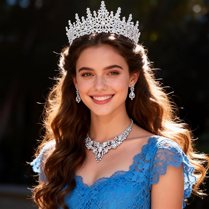 Kamirola Tiaras and Crowns for Women,Tiaras Earrings Necklace, Crystal Bridal Jewelry Set（TR83