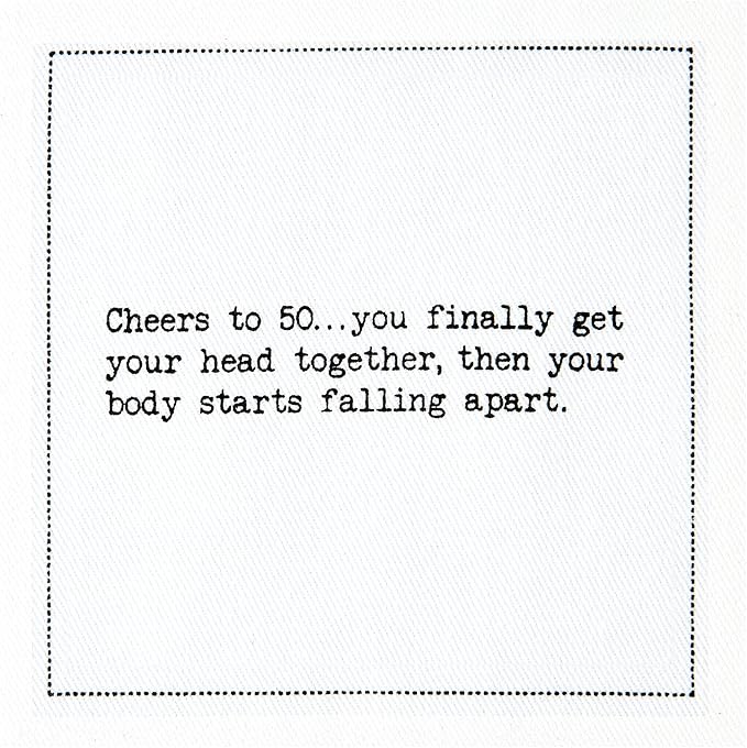 Five Star Funny 50th Birthday Quotes | White Cotton Cocktail Napkins | 50 Luxury Disposable Beverage Napkins with Witty Bar Quotes | Drink Napkins for Parties, Bars, Weddings & Game Nights