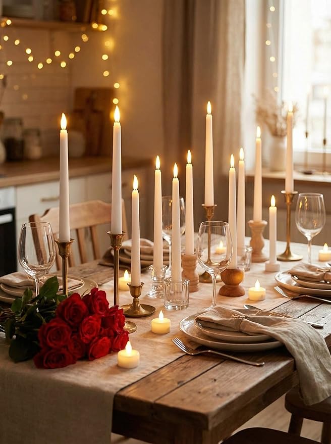 Retisee 30 Pcs 11 Inch Flameless Taper Candles LED Candles Bulk Battery Operated Taper Candle Flickering LED Candlesticks for Valentines Birthday Wedding Party Decor (Classic Style,White)