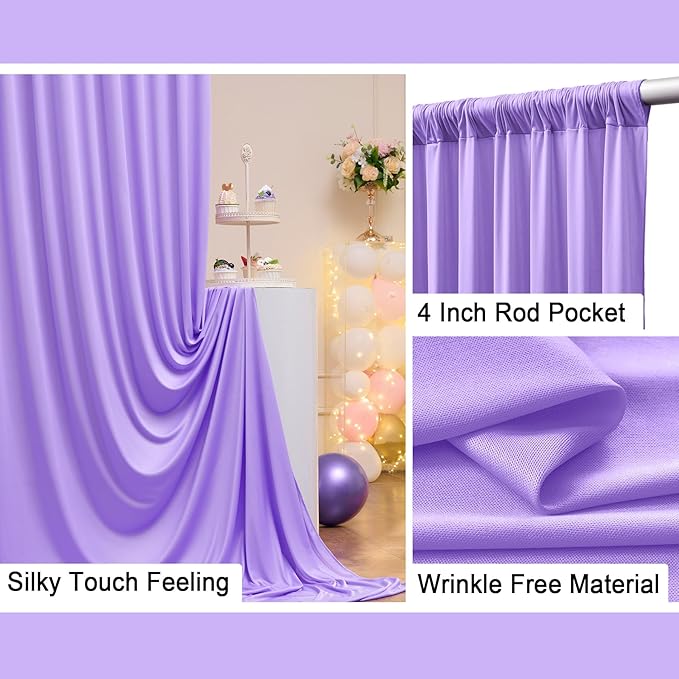 10 ft x 10 ft Wrinkle Free Lavender Backdrop Curtain for Parties, Polyester Light Purple Photo Backdrop Drapes 2 Panels 5x10ft for Baby Shower Photoshoot Wedding Birthday Party Photography Curtains