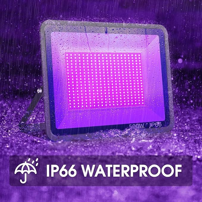 500W 4 Pack LED Black Light,Black Flood Light Outdoor with Plug and Switch, IP66 Waterproof 395nm to 405nm LED UV Blacklight Neon Glow for Glow Party, Halloween, Fluorescent Poster, Body Paint