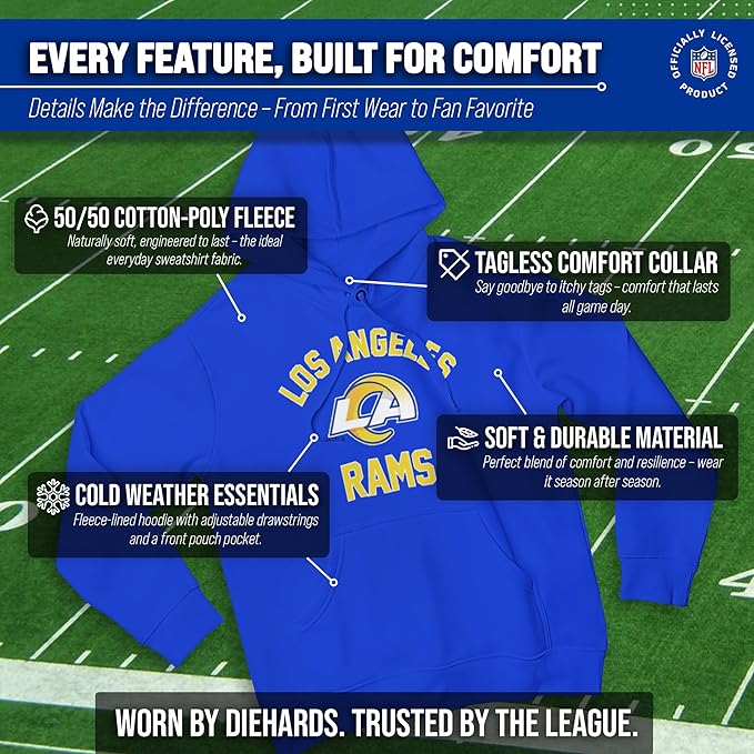 Team Fan Apparel NFL Adult Gameday Hooded Sweatshirt - Poly Fleece Cotton Blend - Stay Warm and Represent Your Team in Style