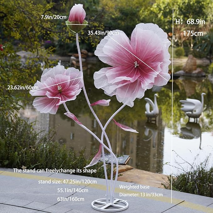 Giant Artificial Flower Decor,Oversized Gradient Organza Flower with Bendable Stem,DIY Shape Fake Flower Sculpture with Heavy Base for Wedding,Event,Party & Photo Backdrop,Store Display (red)