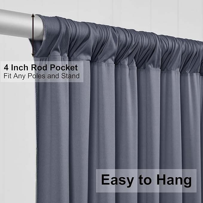 20ft×10ft Wrinkle Free Grey Backdrop Curtain for Parties, 4 Panels 5×10ft Soft Silky Polyester Charcoal Photo Backdrop Drapes for Wedding Birthday Baby Shower Photography Backgrounds