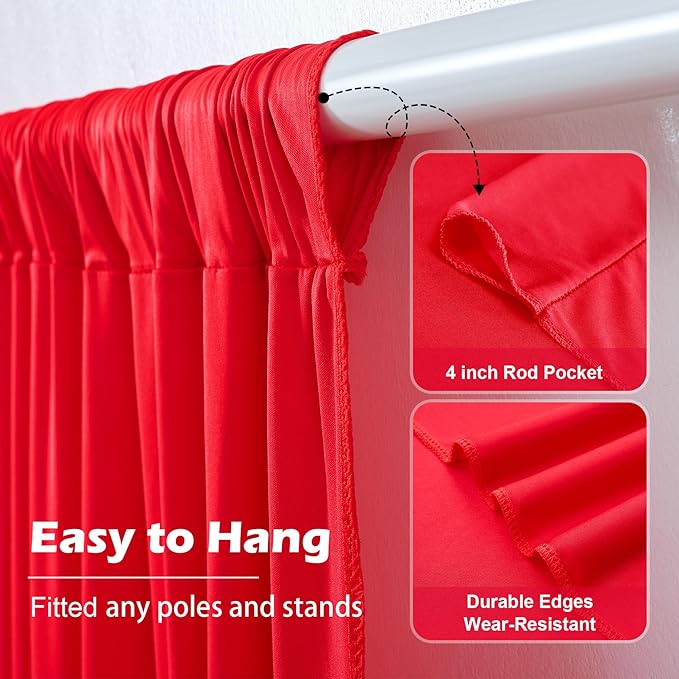 30ft x 10ft Wrinkle Free Red Backdrop Curtain for Parties, 6 Panels 5×10ft Silky Polyester Red Photo Backdrop Drapes Back Drop Cloth for Birthday Theme Party Wedding Photography Background