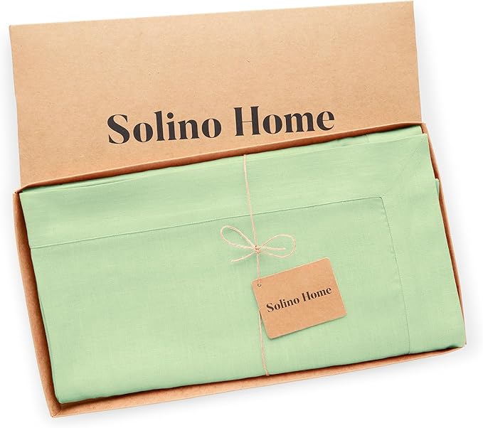 Solino Home Linen Tablecloth for Rectangle Tables 60 x 108 Inch - 100% Pure Linen Pastel Green Table Cloth - Fete, Machine Washable Cloth Tablecloth for Spring, St Patricks Day, Easter
