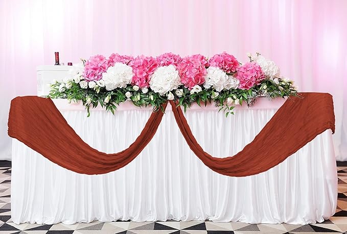 12 Pack Cheesecloth Table Runner 20 x 120 inch Cheese Cloth Table Runner Bulk,Romantic Boho Sheer Gauze Fabric Table Runners for Wedding Reception,Party,Bridal Shower Table Decor(Terracotta)