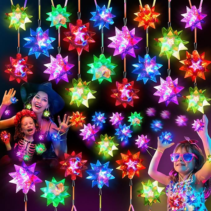 150 PCS Flashing Crystal Star Necklaces, Glow Necklaces Bulk Light up Party Favors, LED Glow in The Dark Supplies for Kids Adults Birthday Glow Party Rave Halloween Goodie Bags Filler