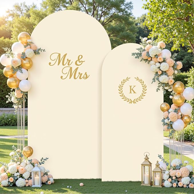 Beige Photo Arch Backdrop Cover Set of 2 Beige Arch Covers 7.2 and 6ft Stretchy Backdrop Spandex Wedding Balloon Arch Stand Covers for Baby Shower Birthday Party Bridal Shower Banquet Background