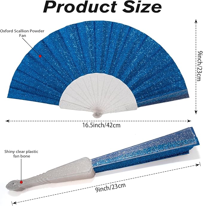 48 Pack Handheld Fan,Folding Hand Glitter fan with Shining Transparent Fan Rib – Ideal for Wedding, Church, Festival, Dance, Tea Party, Club, and EDM Accessories, Royal blue
