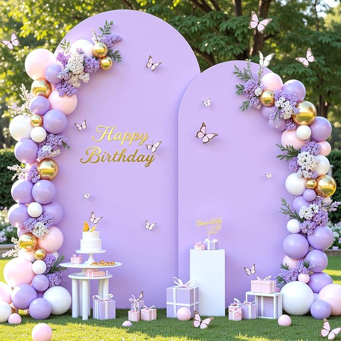 Lavender Photo Arch Backdrop Cover Set of 2 for Party 7.2ft and 6ft Light Purple Arch Covers Stretchy Backdrop Spandex Baby Shower Lilac Arch Stand Covers for Girls Birthday Wedding Bridal Shower