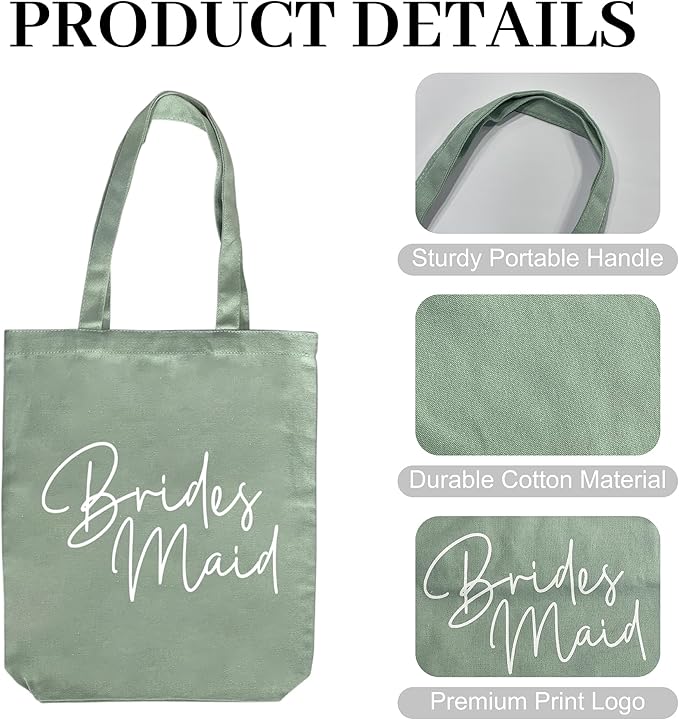 LADY & HOME 6pcs Bachelorette Party Tote Bag, Bride Bridesmaid Cotton Tote Bag for Wedding Gifts