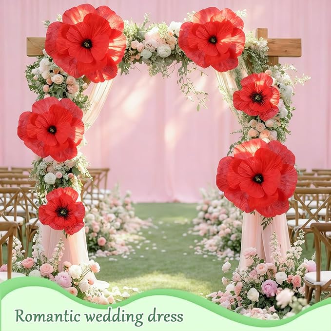Norme 3 Pcs Giant Flowers for Decoration 12, 16, 20 Inch Large Poppy Flower Red Poppies Large Red Poppy for Wedding, Home Decor, Anniversary Birthday Valentine's Day