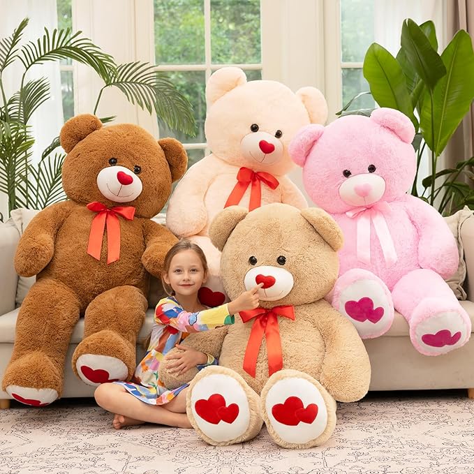 Tezituor Giant Teddy Bear Stuffed Animal 4ft - Big Pink Teddy Bear with Love Red Heart - Large Stuffed Bear Plush Toys for Kid Christmas Birthday - Valentines Bear Gift for Girlfriend