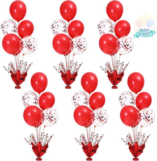 6 Set Red Christmas Table Balloons Centerpiece Stand Kit with Red and Confetti Balloons for Birthday Party Baby Shower Valentine's Day Wedding Prom Graduation Retirement Table Decorations