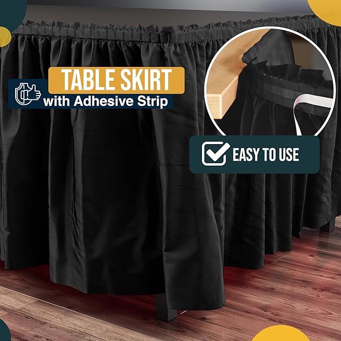 Exquisite Ruffle Table Skirt Black 48 Pack 14 Ft Long Table Skirts for Rectangle Tables 6ft Plus or Round Tables Skirts with Adhesive Strip for Gender Reveal Decor & Happy Birthday Parties