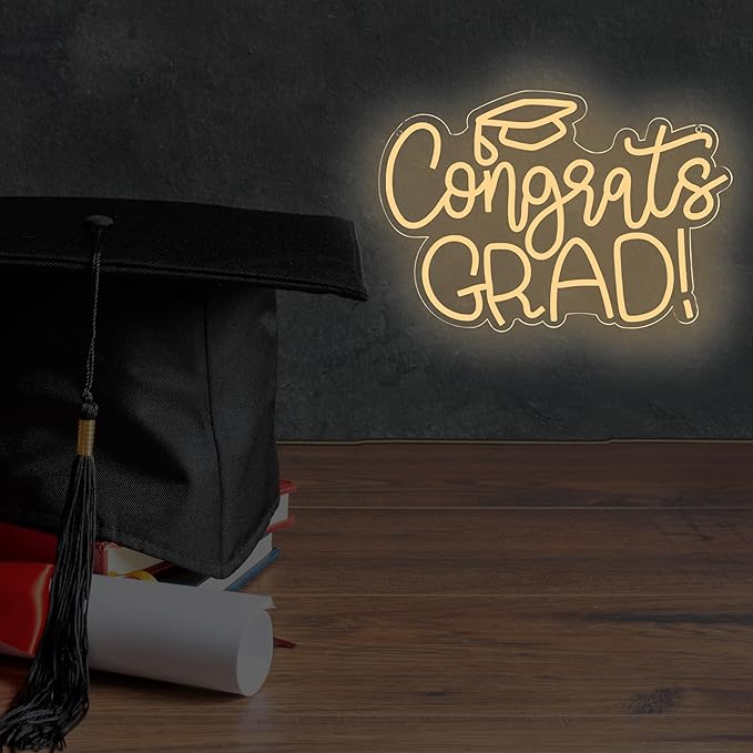 Congrats Grad Neon Sign USB Powered for Prom Party Wall Decor,Warm White Grad LED Light Up Sign Adjustable for Prom Night Dorm Class Room Graduation Season Party Backdrop Decoration