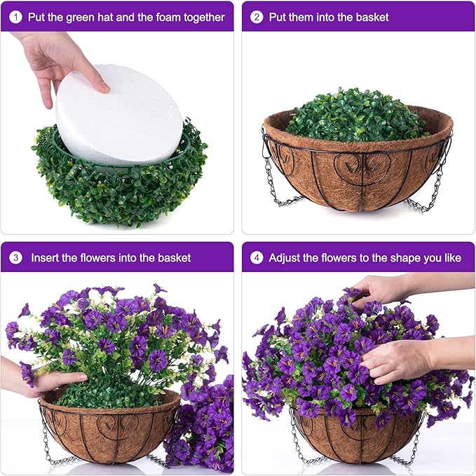 Artificial Fake Hanging Flowers Plants Basket for Outdoors Spring Decoration, Realistic Faux Silk Morning Glory for Outdoor Planters UV Resistant Artificial Flowers for Outside Porch Garden, Purple