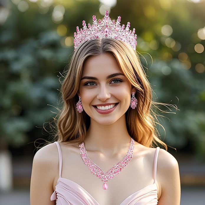 Kamirola Tiaras and Crowns for Women,Tiaras Earrings Necklace, Crystal Bridal Jewelry Set, Costume Party Halloween Prom Pageant Jewelry for Women (TR28)