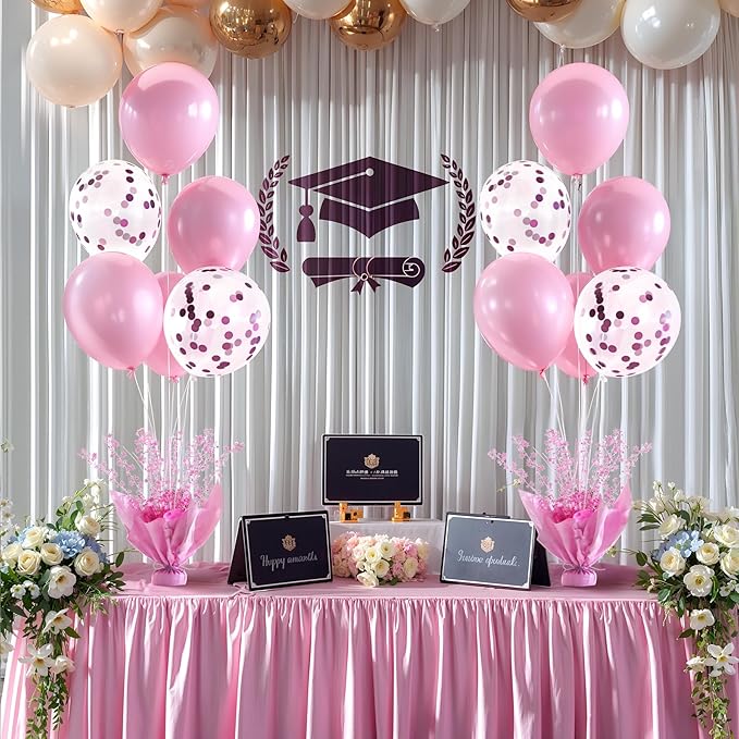 6 Set Pink Table Balloons Foil Spray Centerpiece with Pink and Confetti Balloons Stand Kit for Birthday Party Girls Baby Shower Wedding Bridal Shower Prom Graduation Table Decorations