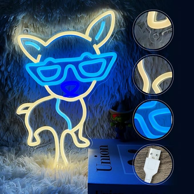 Dog Neon Sign for Wall Decor, 14.4x9.7 Inch Dog LED Light Sign for Birthday Party Home Decorations for Beauty Bar Coffee Shop Logo, Congrats Birthday Gifts for Children Warm White
