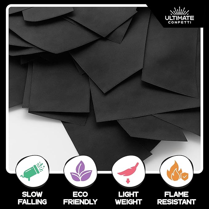 Ultimate Confetti, Black Biodegradable Confetti - Rectangular Flame-Resistant Tissue Paper Confetti for Cannon and Launcher use – Best for Gender Reveal, Concerts and Parties - 20 lb, 320 oz