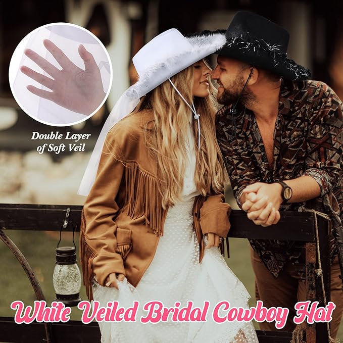 Unittype 12 Pcs Women Cowgirl Cowboy Hats Bachelorette Cowboy Hats for Bridal Shower Wedding Engagement Halloween Cosplay