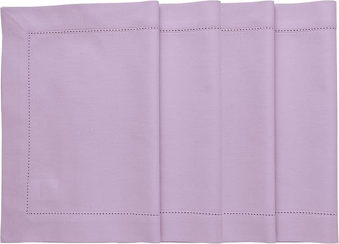 Solino Home Cloth Placemats Set of 4 - Cotton Linen Hemstitch Lavender Ice Placemats 14 x 19 Inch for Valentines, Spring, Easter