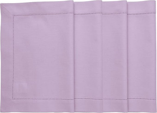 Solino Home Cloth Placemats Set of 4 - Cotton Linen Hemstitch Lavender Ice Placemats 14 x 19 Inch for Valentines, Spring, Easter
