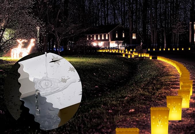 2025 New Waterproof 24 Pcs - Luminary Bags with Flameless Candles - Plastics Reusable Luminaries with Led Lights - Christmas Luminary Bags for Outdoors Birthday Wedding Thanksgiving Party Decor