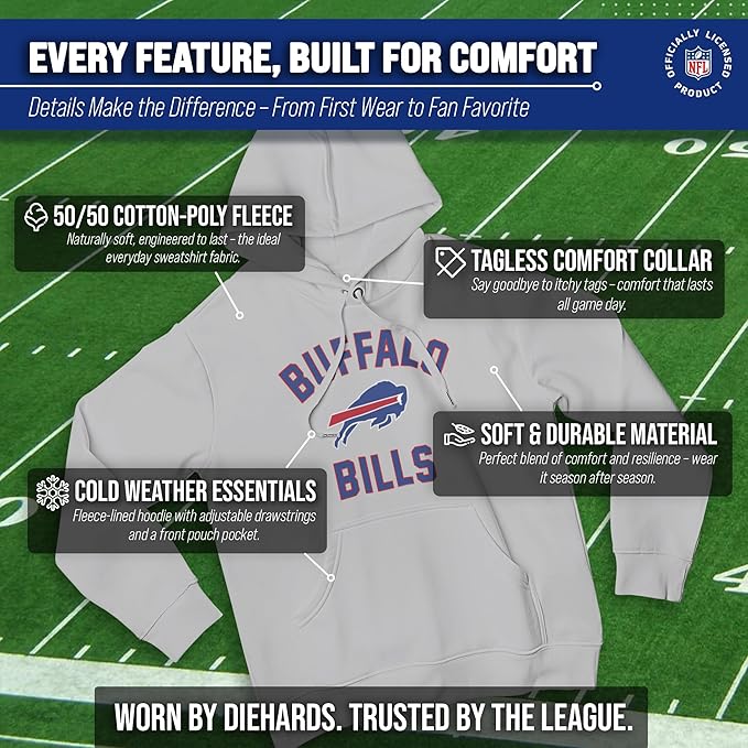 Team Fan Apparel NFL Adult Gameday Hooded Sweatshirt - Poly Fleece Cotton Blend - Stay Warm and Represent Your Team in Style