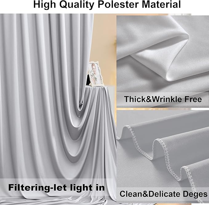 30ft×10ft Silver Grey Wrinkle Free Backdrop Curtains for Parties, 6 Panels 5×10ft Thick&Silky Polyester Silver Photo Backdrop Drapes Curtain for Birthday Baptism Baby Shower Photography Home