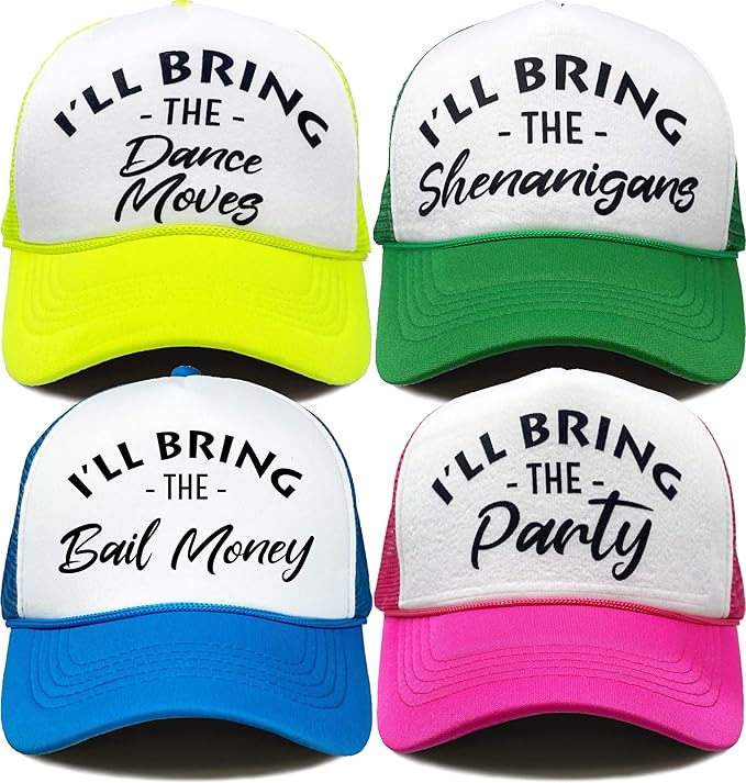 Funky Junque Women's Funny Trucker Hats: Adult Humor for Bachelorette & Girls Trips, Groups 3-25, Mesh Hat - I'll Bring The's