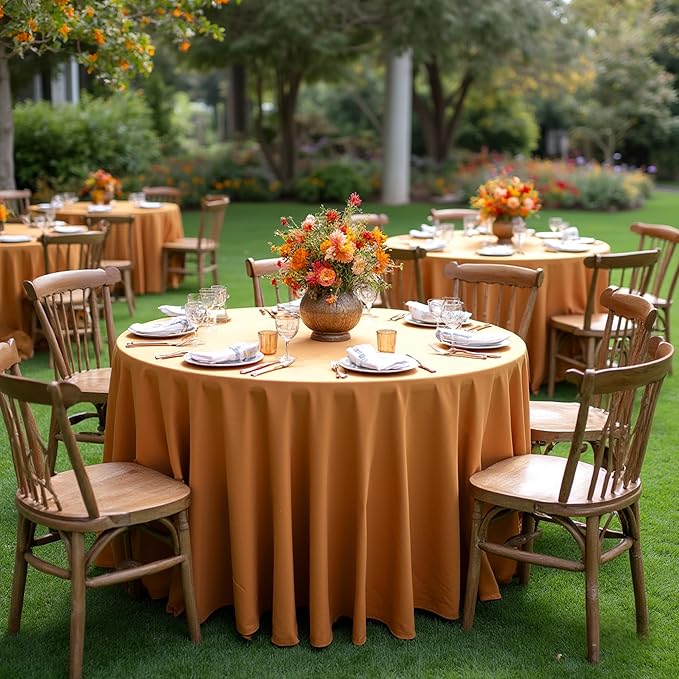 sancua Thanksgiving Round Tablecloth 90 Inch Diameter, 8 Pack Bronze, Circle Polyester Fabric Light Brown Fall Table Cloth Cover for Harvest Wedding Party Reception Banquet (Fit 30-72 Inch Tables)